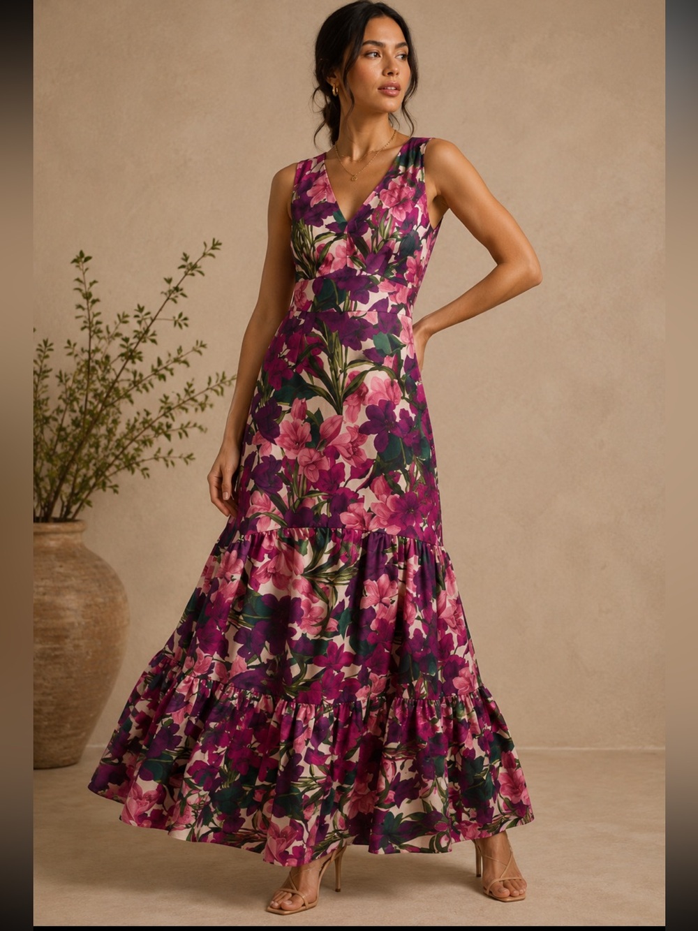 SACHIN BABI Rori Dress Floral Tiered Gown in CASA BLANC Mikado Maxi Dress